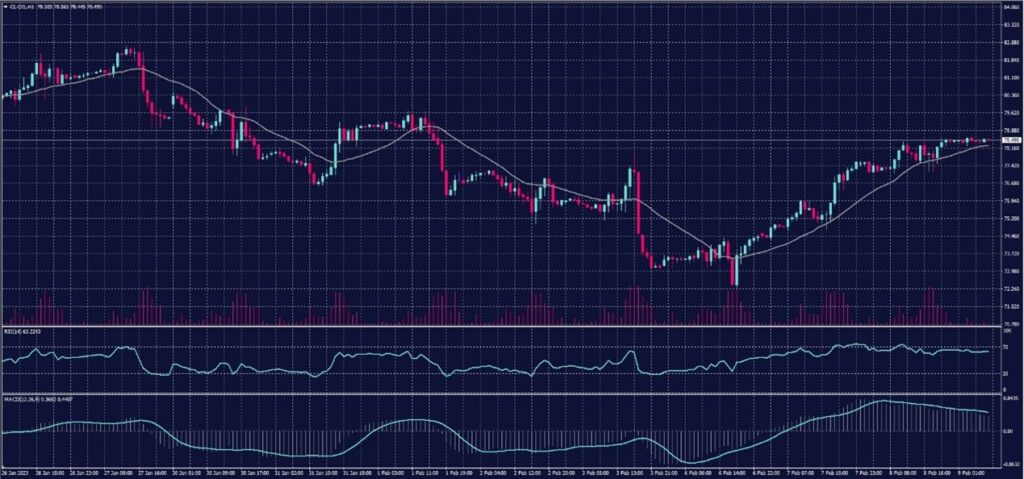 US crude chart on 9 February 2023